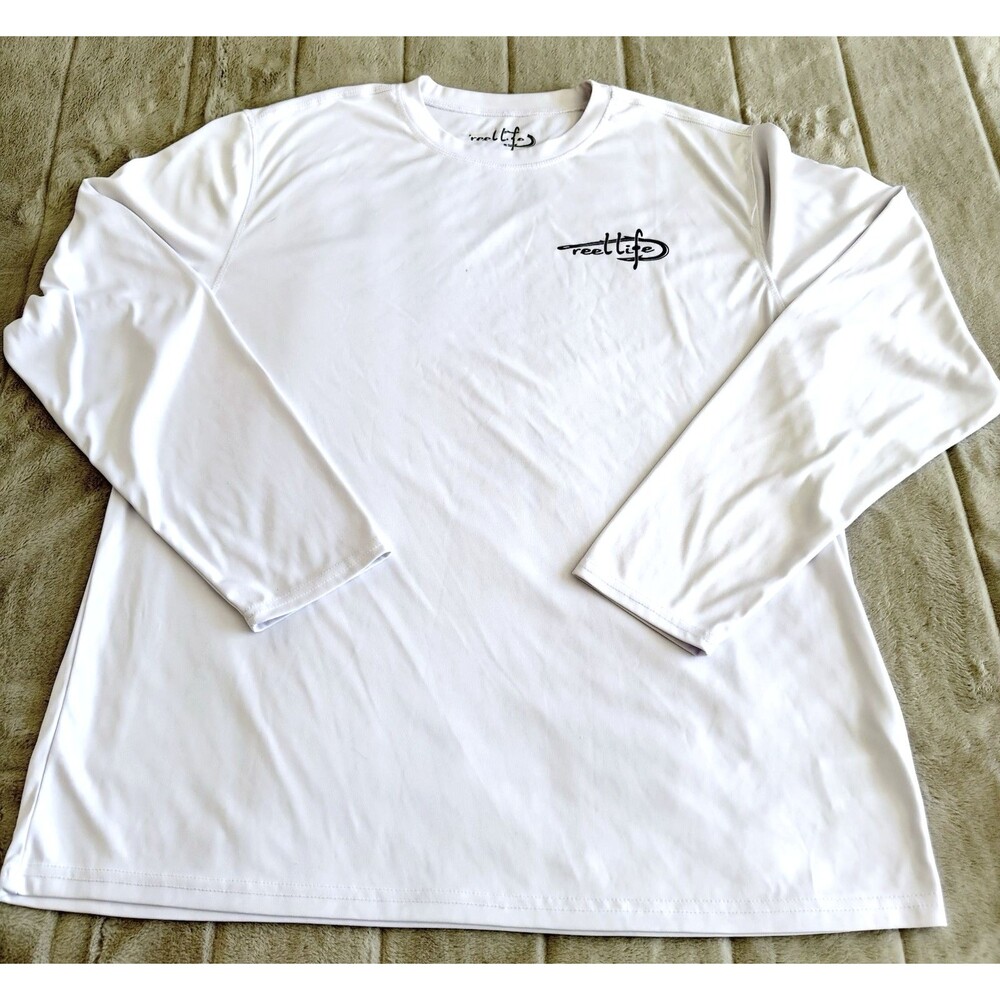 Reel Life Shirt Mens XL White Long Sleeve Performance Fishing UPF Sun Protection